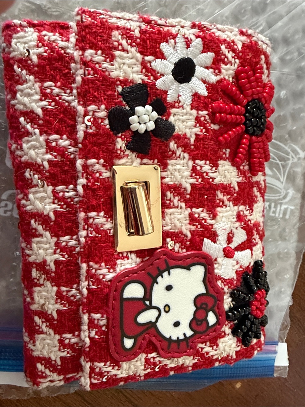 Red Floral Compact Wallet with Black Trim